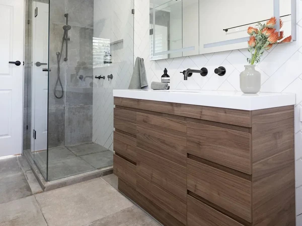 walnut & herringbone bathroom in Issaquah, WA