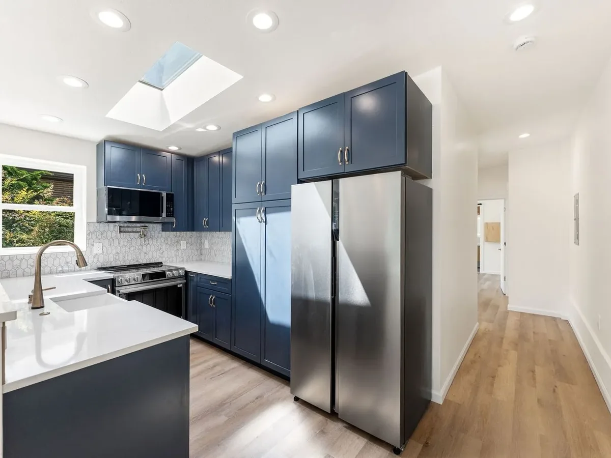 ADU kitchen, navy shaker in View Ridge · Seattle, WA