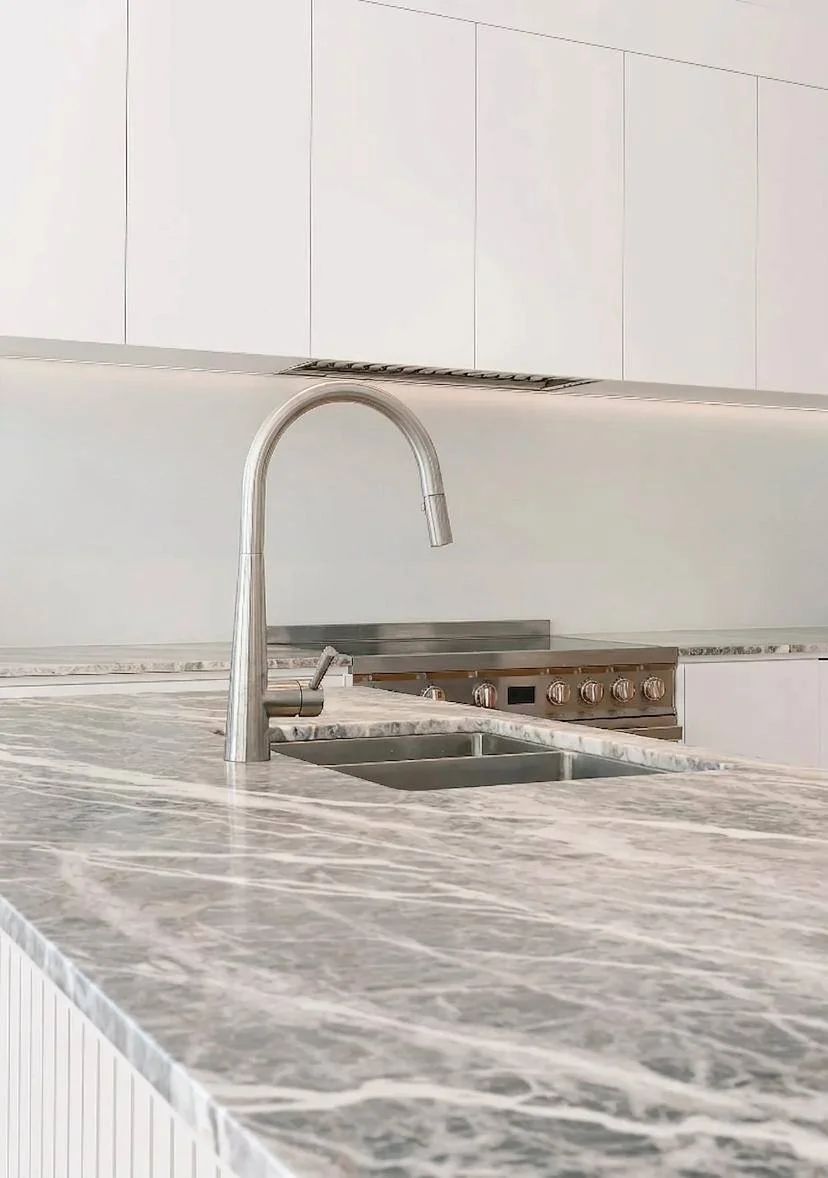 Quartzite countertop with undermount sink and gooseneck faucet — Bothell WA