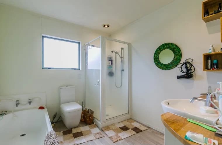 Bathroom before renovation — outdated fixtures, old shower enclosure, Kirkland WA