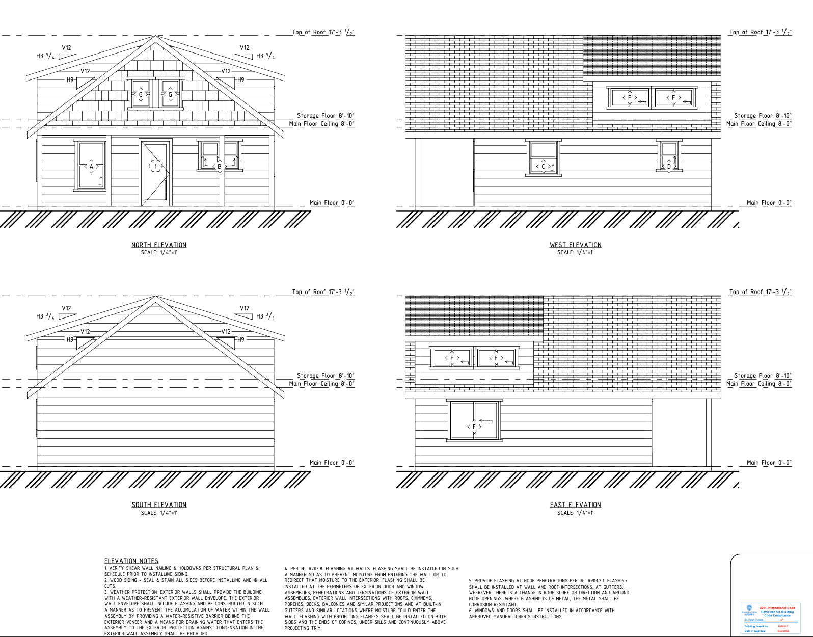 Two-story DADU elevations Puyallup — north south east west views dual-pitch gable roof Hardie plank