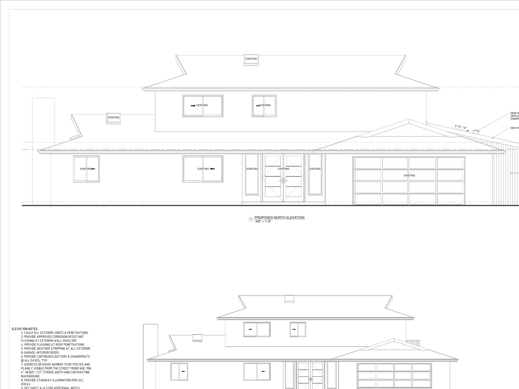 North elevation master suite addition Renton WA — new construction adjacent to existing two-story home