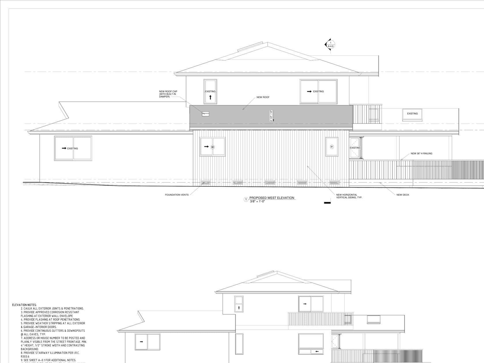 West elevation master suite addition Renton WA — new roof cap siding deck railing foundation vents