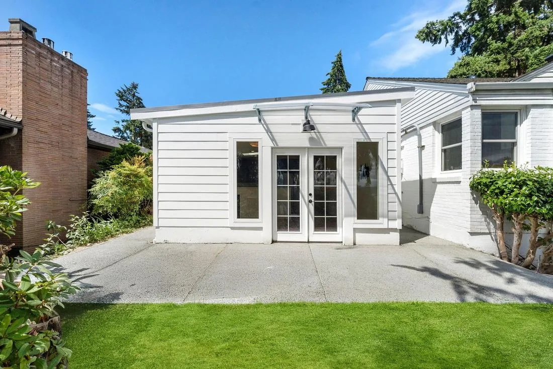Patio and French doors of the completed addition